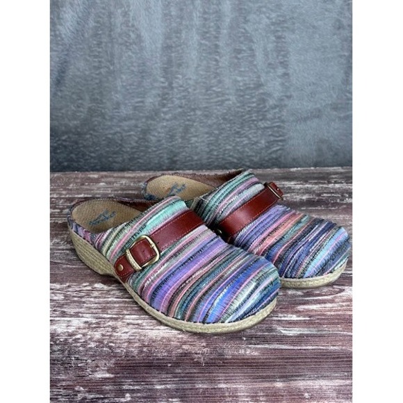 Dansko Jute Pro Clog Blue Rainbow Artisan Weave Women's Size 40 Size 9 Vegan - Picture 1 of 9